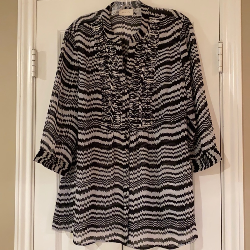 Chico’s black and white blouse.